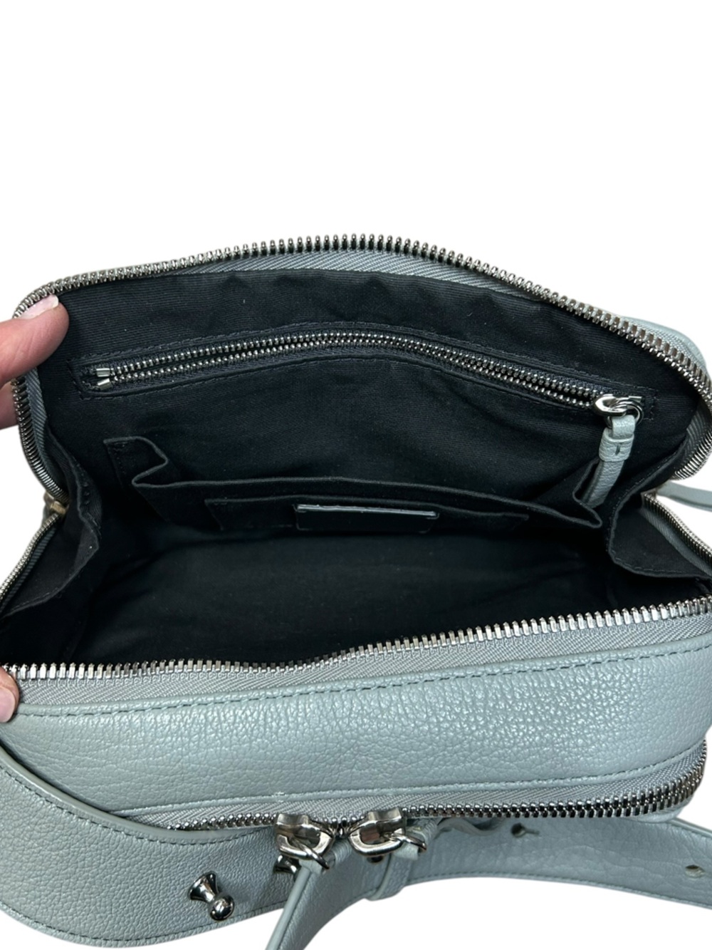 All Saints Vincent Lamb Leather Crossbody Bag Gray - Picture 12 of 15